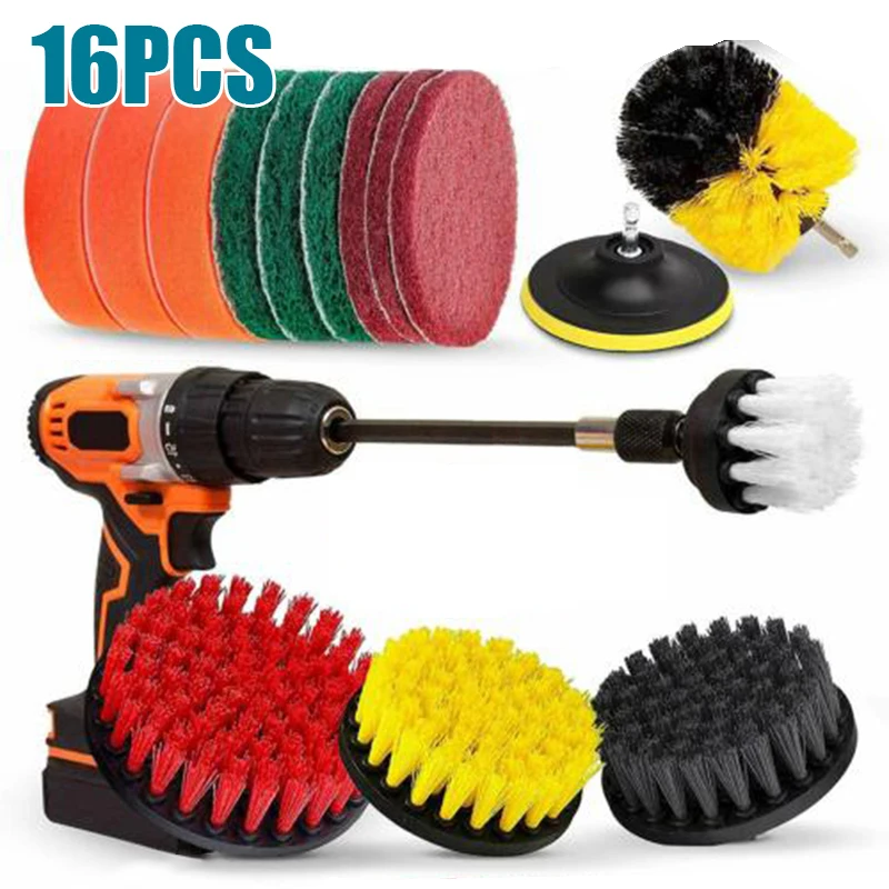 16x Attachment Tools Pad Sponge Power Scrubber Drill Brushes Set Extension Long | Дом и сад