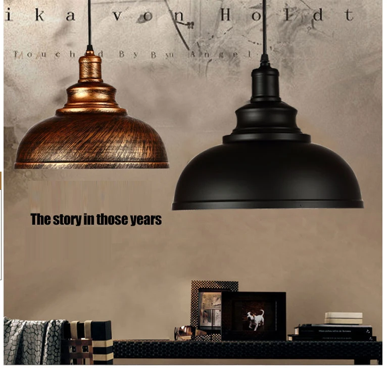 Винтажный круглый подвесной светильник в стиле ретро промышленный из кованого