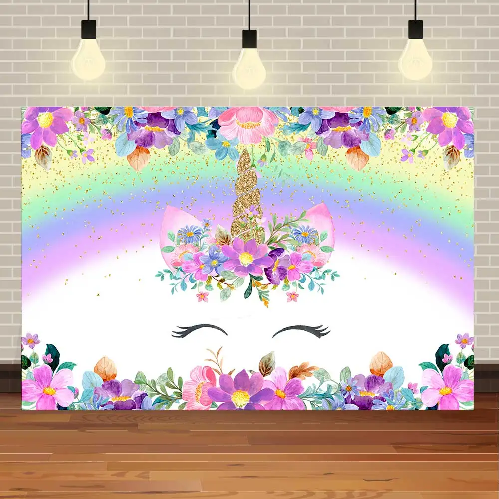 

Seekpro Unicorn Rainbow Purple Flower Backdrop Newborn Girl Baby Shower 1st Birthday Party Photography Background Photocall