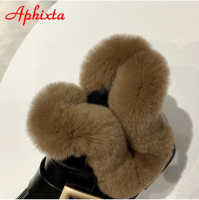 Aphixta; Новинка года; женские ботинки с пряжкой; женская кожаная обувь на меху; теплая плюшевая зимняя новая женская обувь; модные зимние ботинки