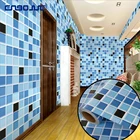 Водостойкие самоклеющиеся обои из ПВХ, маслостойкие, для кухни, ванной комнаты, Настенная Наклейка для туалета, синяя мозаика, имитация плитки, наклейка