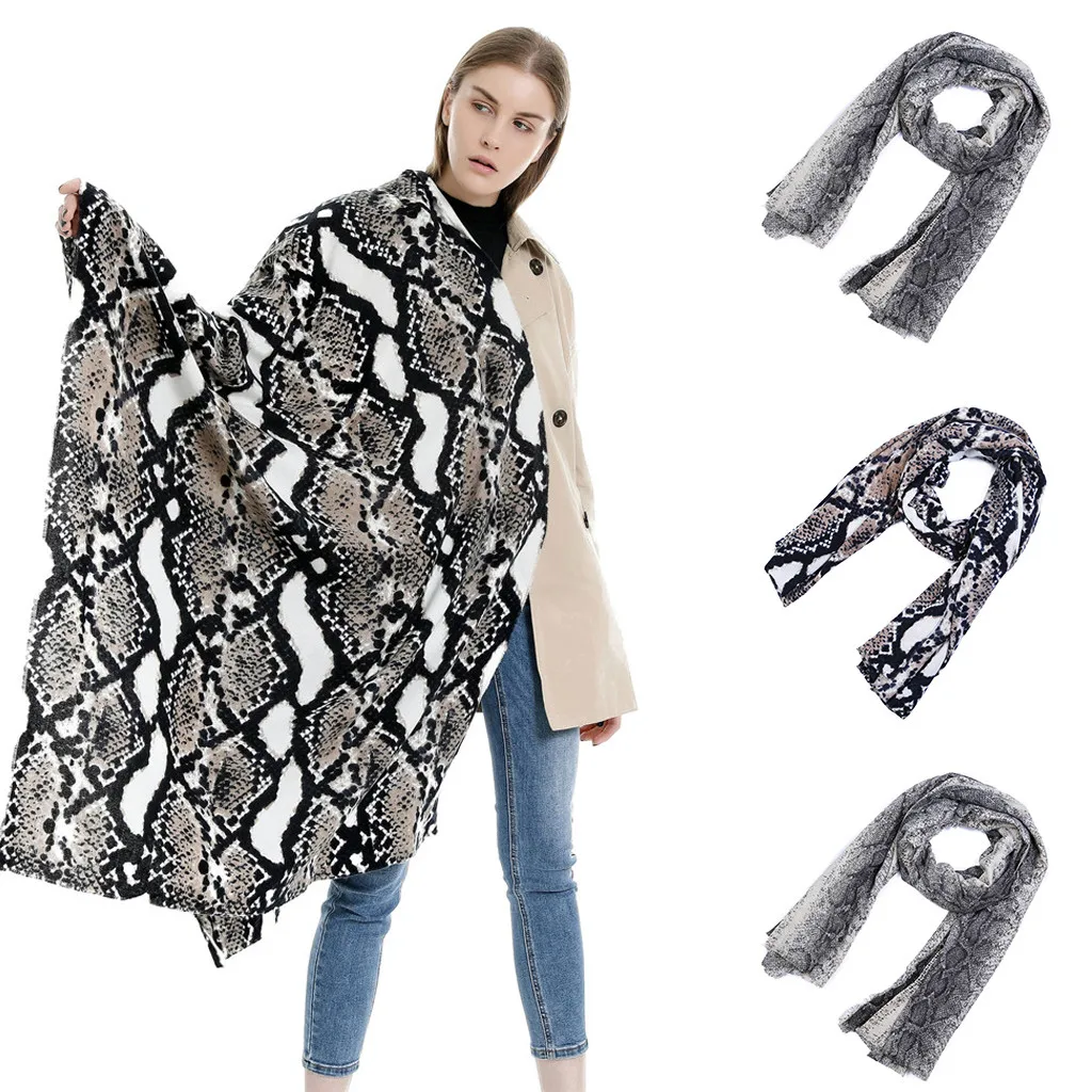 Women Shawl Scarf Autumn Winter Fashion Snake Print Pashmina Scarves Warm Hijab Stole Scarfs Bufanda Mujer | Аксессуары для одежды