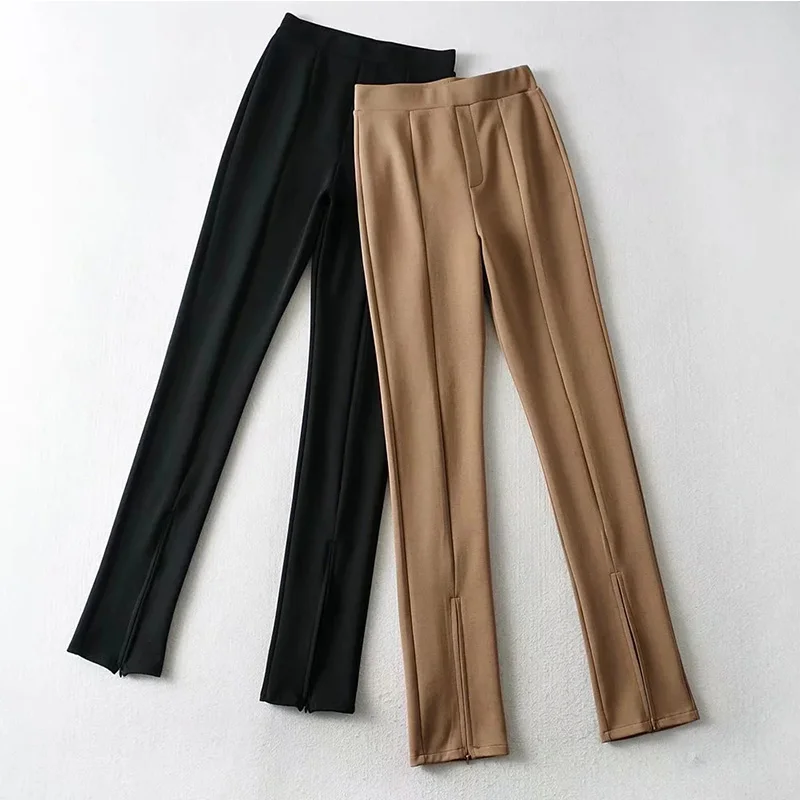 

Women Elegant Slim Split Pants Women Pencil Pants 2021 Spring Summer Bodycon High Elastic Pants Female Streetwear Long Trousers