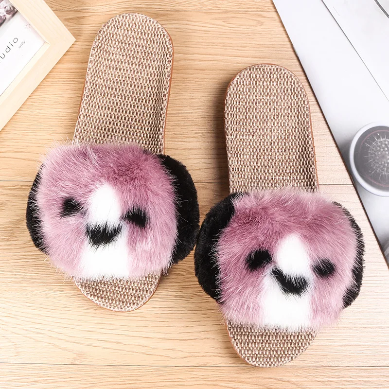 Женские льняные шлепанцы в стиле Деревня камней пляжные богемном с мультяшной