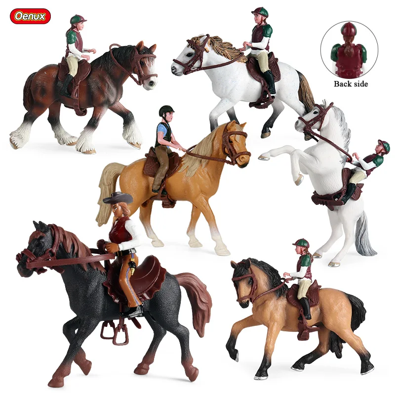 

Oenux Farm Stable Equestrian Knight Horseman Action Figures Horse Animals Model Playset Figurine Cute Educational Kids Toy Gift