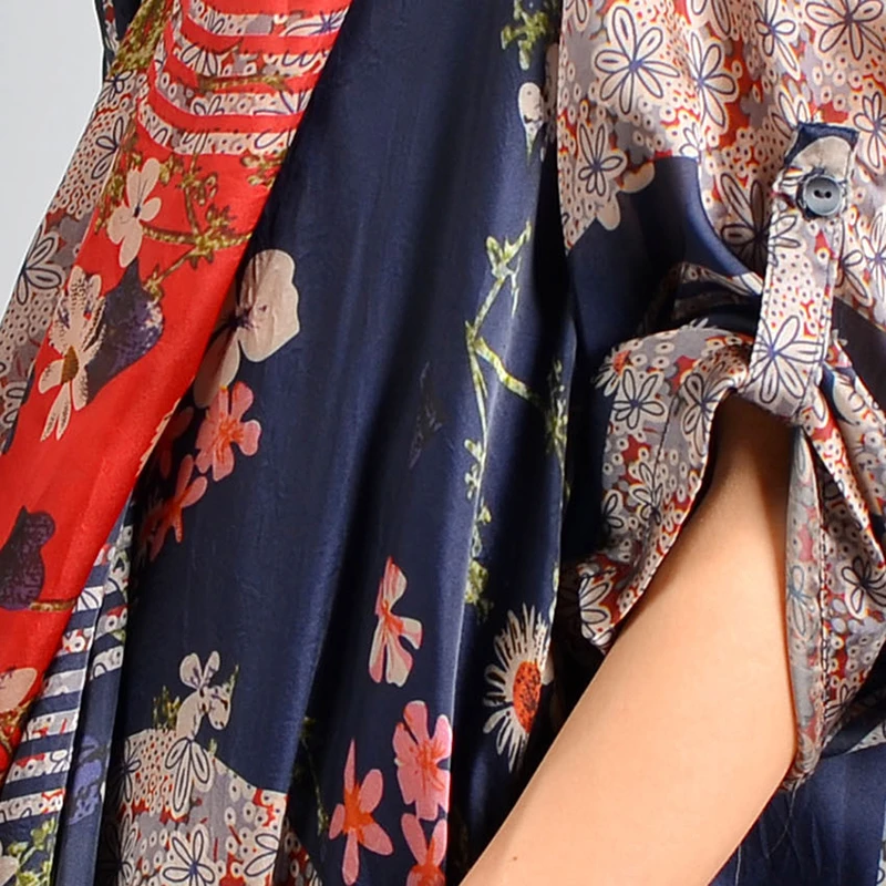 

SeeBeautiful New Fashion Spring 2021 Hit Color V-neck Three Quarter Sleeve Flower Printed Long Loose Dress Women Y062