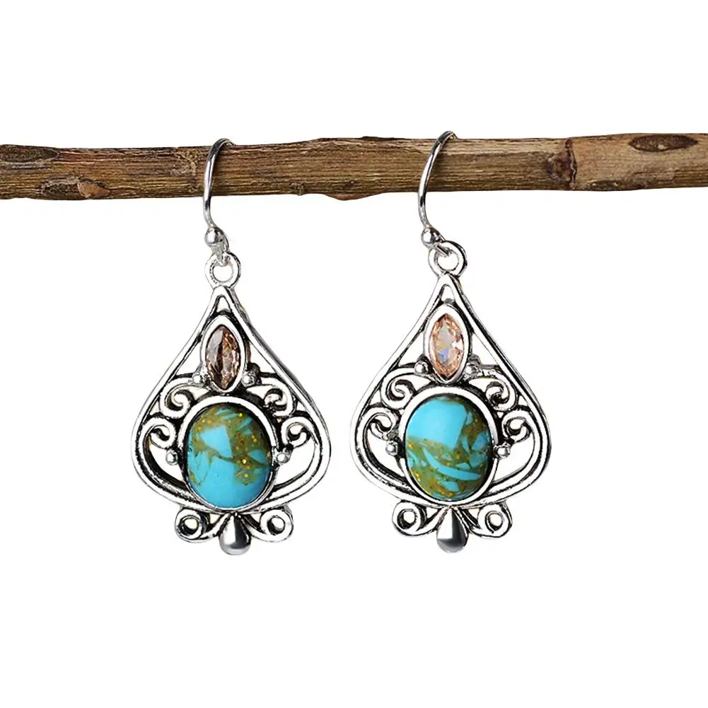 Женские винтажные резные серьги ювелирная имитация опала вечерние подарочные