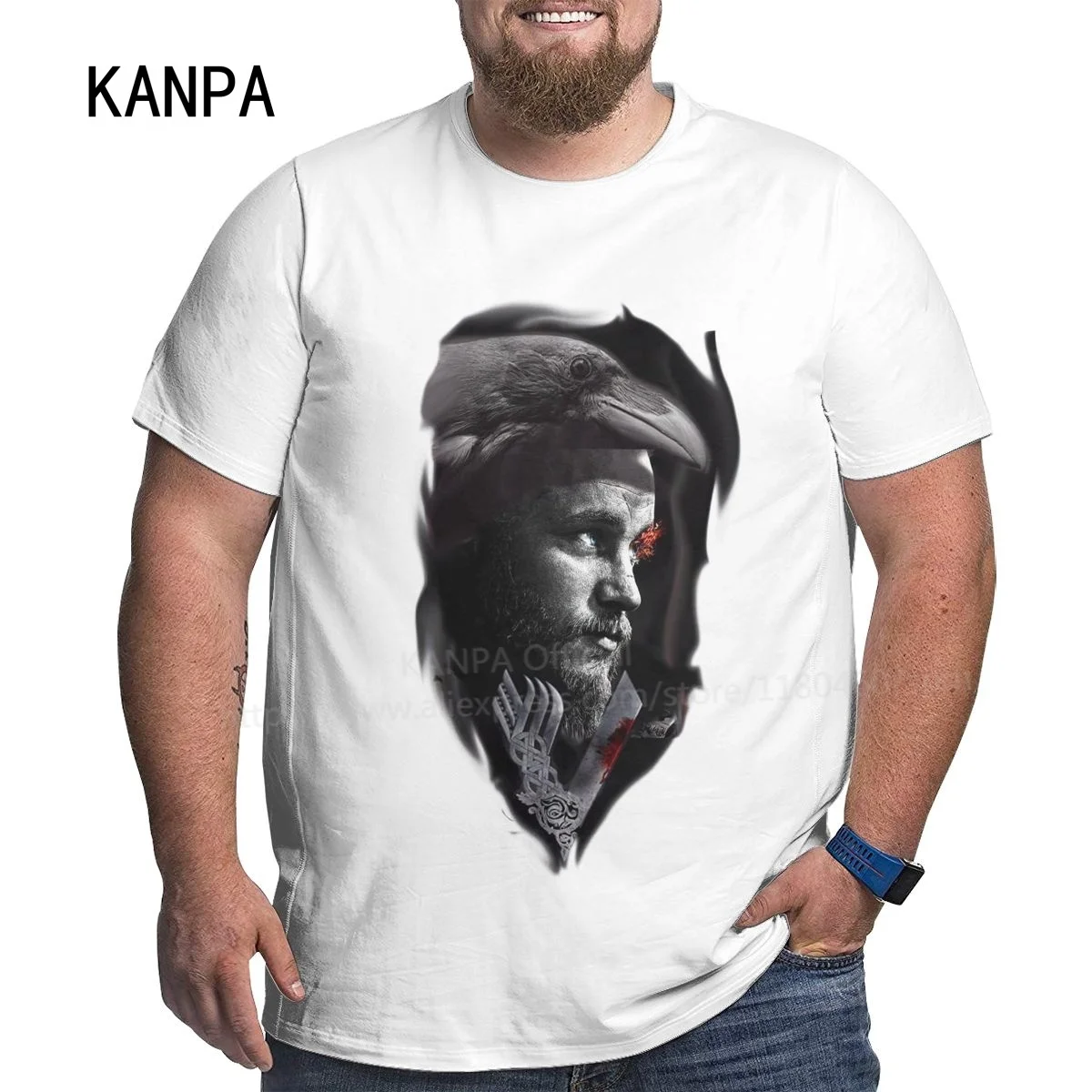 

KANPA Viking Graphic Men's Cotton Oversized T Shirts Big Tall Man T-shirt Father Summer Short Sleeve Plus Size Tops 6XL 5XL Tees