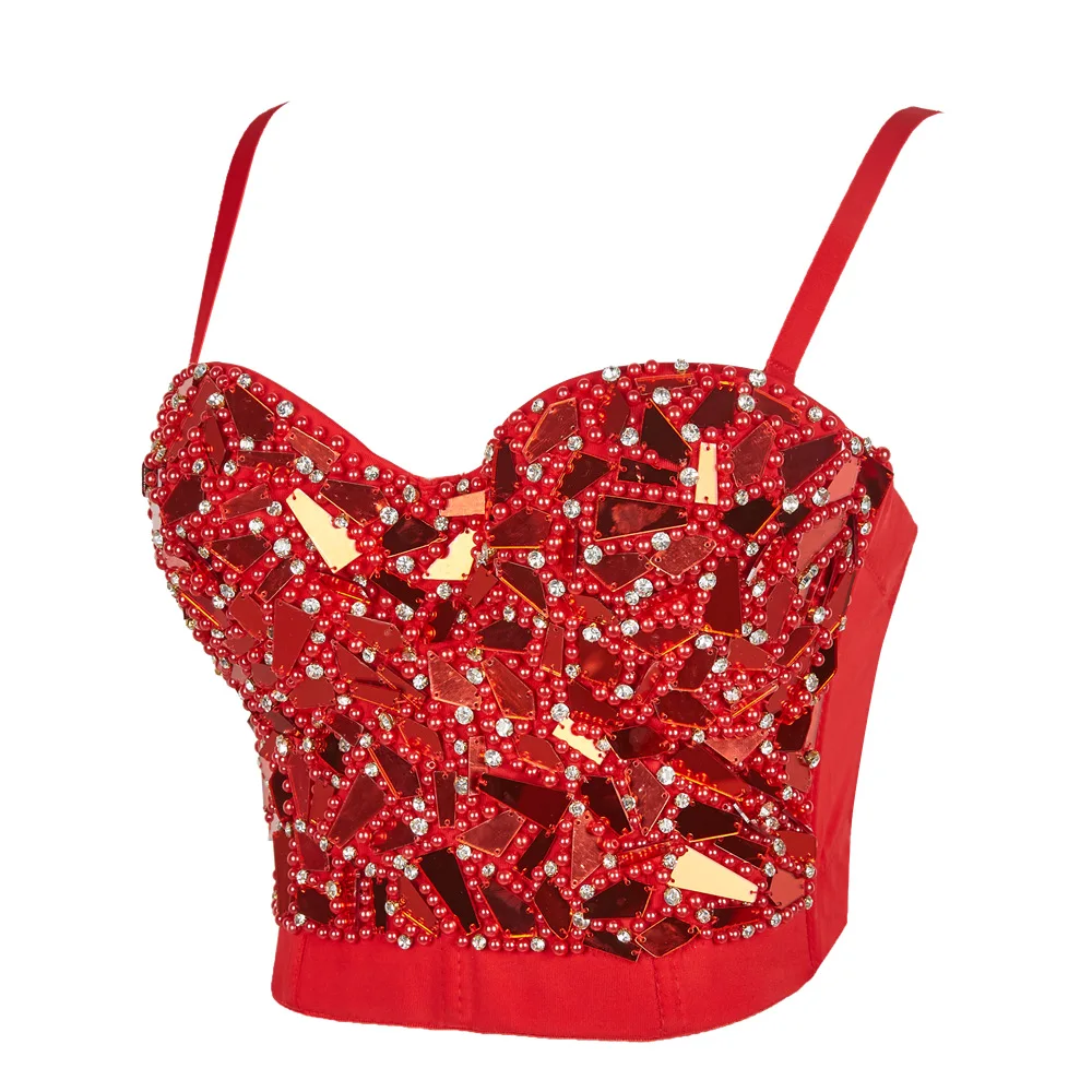 Sexy Women's Glitter Rhinestone Crop Top Rave Festival Shiny Silver Sequin Tank Tops Bra Stage dance nightclub mirror costume |