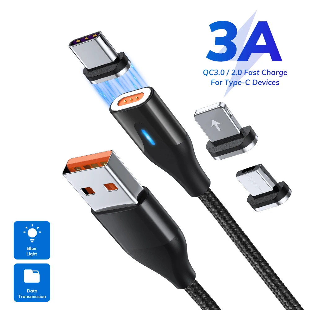 

Магнитный зарядный кабель для iPhone Samsung 3A, кабель для быстрой зарядки Micro USB, шнур, магнитное зарядное устройство со светодиодной подсветкой, ...