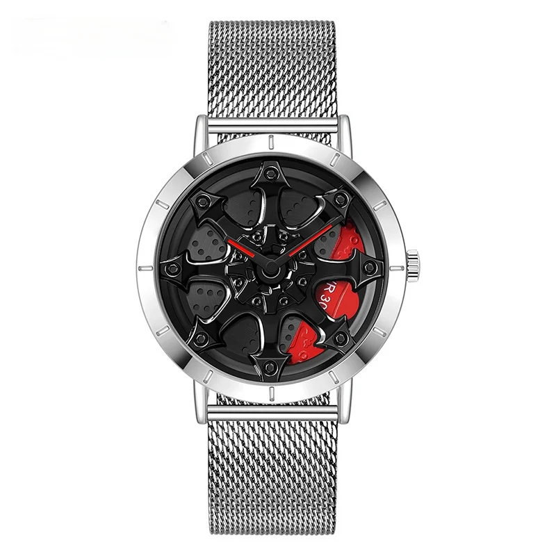 

New mesh belt quartz watch fashion cool male money to hollow out the wheel waterproof concept creative table