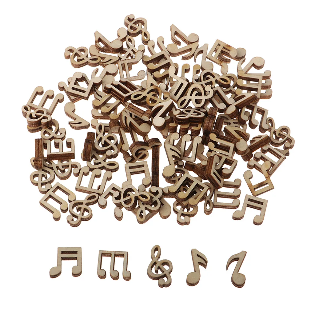 

100 Pieces Unfinished Wooden Cutouts Handmade DIY Note Wooden Chips Embellishments