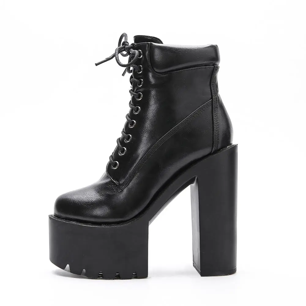 

Xibeilove 2021 New Women's High-Heeled Boots Sexy Waterproof Platform Non-Slip Bottom Lace-Up Martin Catwalk Stage Shoes