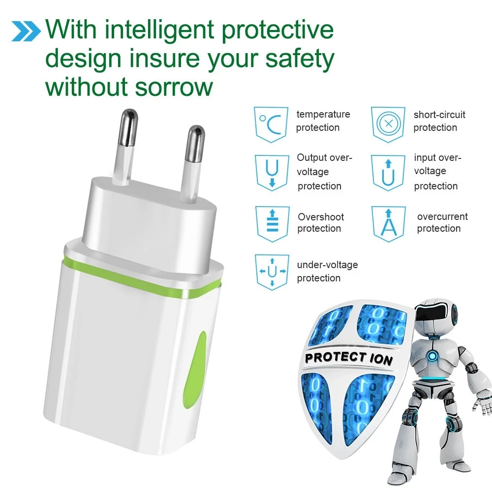 USB Charger Dual 2 port EU 5V 2A Travel Wall Adapter LED Light Mobile Phone usb charger For iphone Samsung Xiaomi Huawei LG | Мобильные