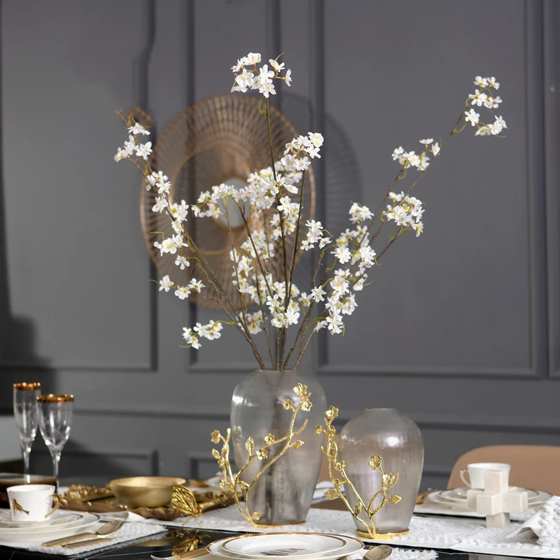 

Luxurious Frosted Glass Vase With Golden Copper Twine Branches Crafts Home Office Tabletop Decoration Art Crafts Style Vase Gift