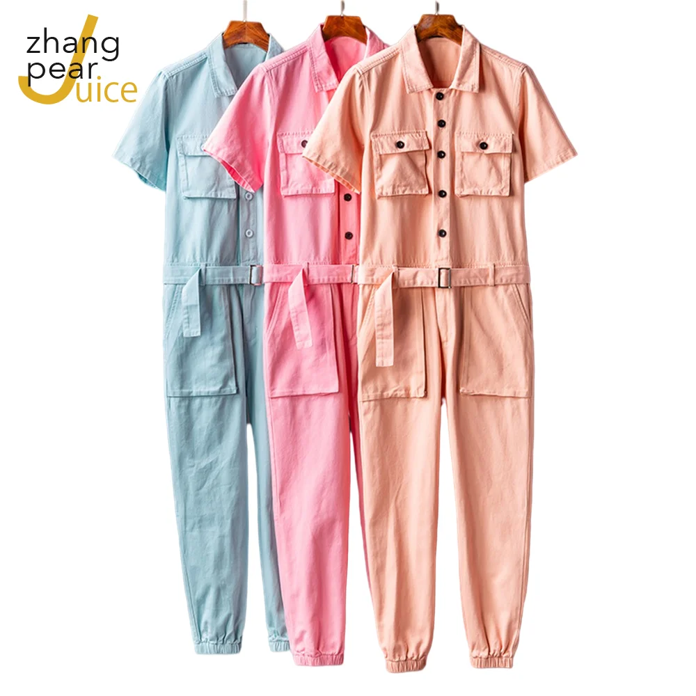 Fashion Men Women Casual Short Sleeve Overall Loose Solid Color Rompers Baggy Harem Pants Streetwear Jumpsuit