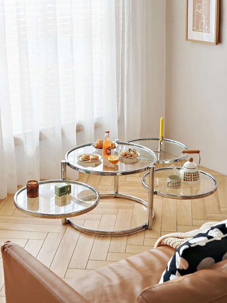 

Кофейный столик GY Nordic, вращающийся круглый прозрачный из закаленного стекла, креативный чайный столик из нержавеющей стали для гостиной