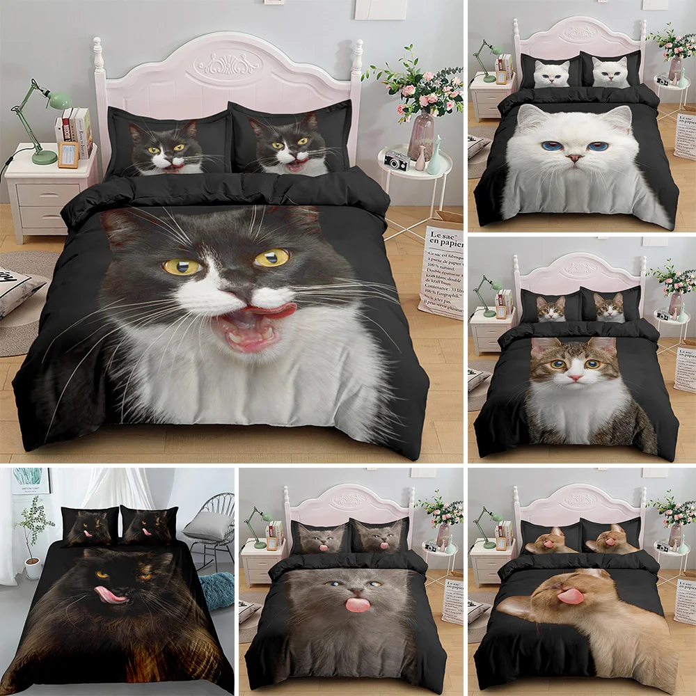 

3D Cute Cat Luxury Bedding Set Twin Adults Teen Animal King Queen Size Duvet Cover Pillowcases Comforter Quilt Covers 2/3PCS