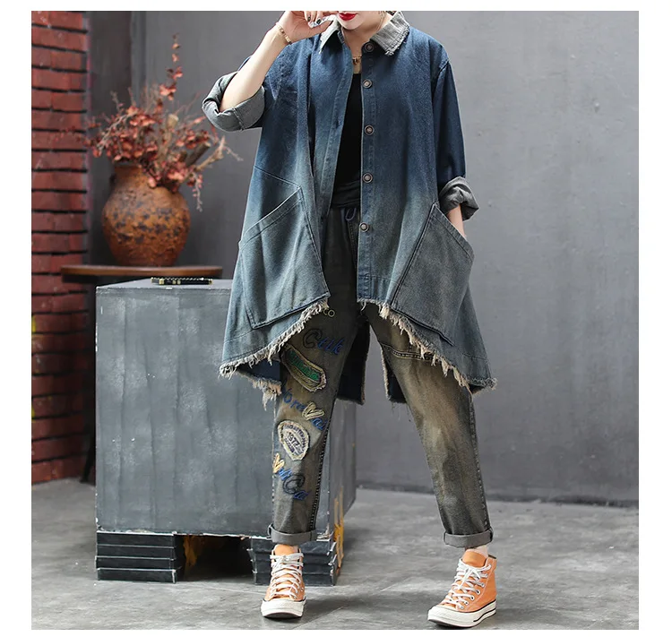 Уличная одежда для девочек джинсовые пальто с необработанными краями большие