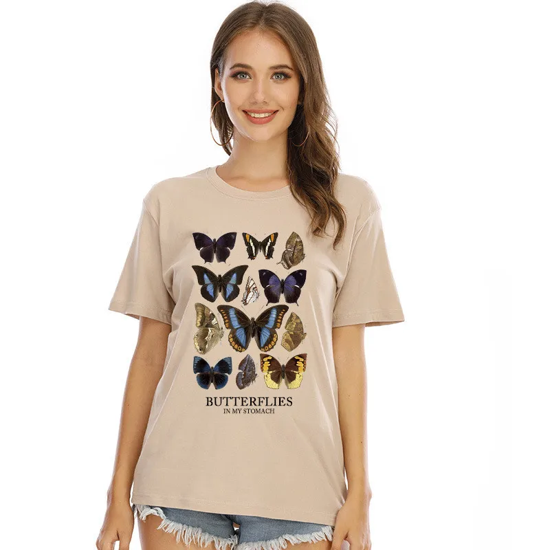 

Butterflies In My Stomach T-Shirts Women Pure Cotton Loose Large Size Short Sleeve Summer New BM Wind Top Minga Female Casual