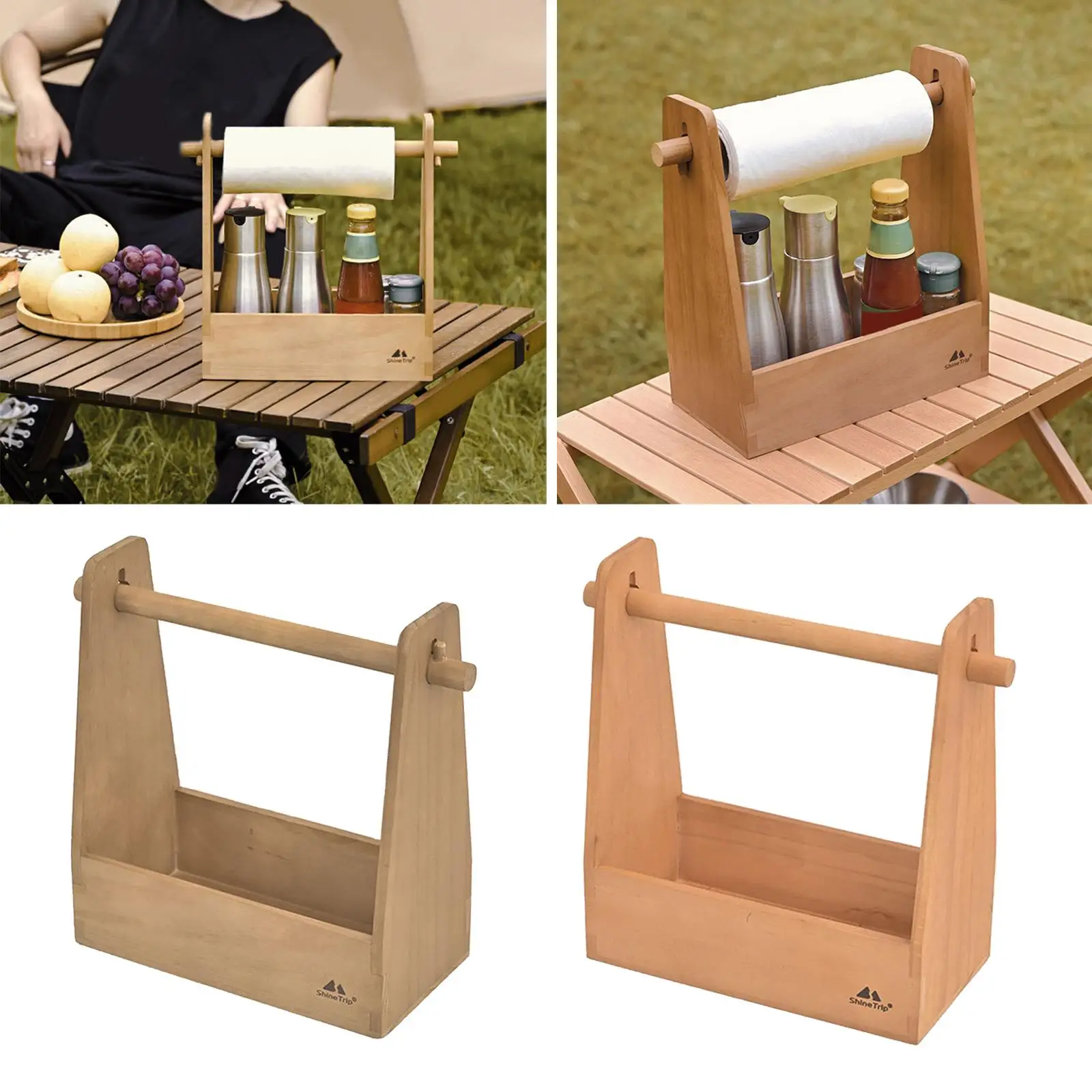 Outdoor Seasoning Box Protabel Pine Wood Retro Card Slot Handle Detachable Camping Picnic Home Storage Roll Paper Holder | Спорт и