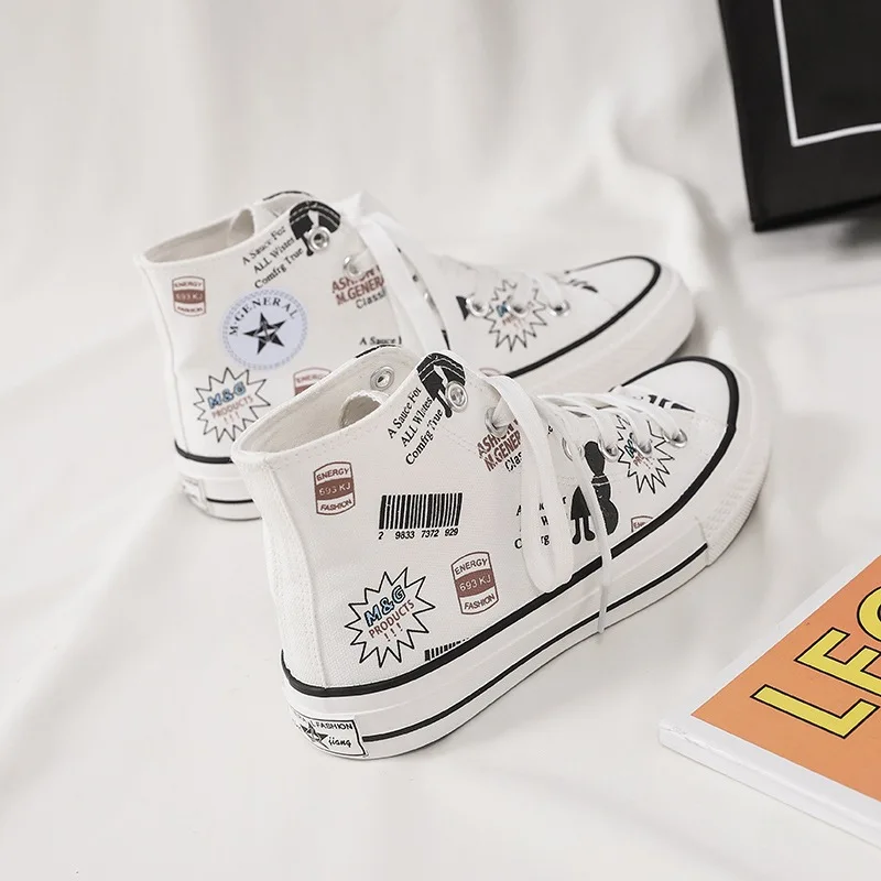 SWONCO/парусиновая обувь женские высокие кроссовки цвет белый черный Новинка 2020