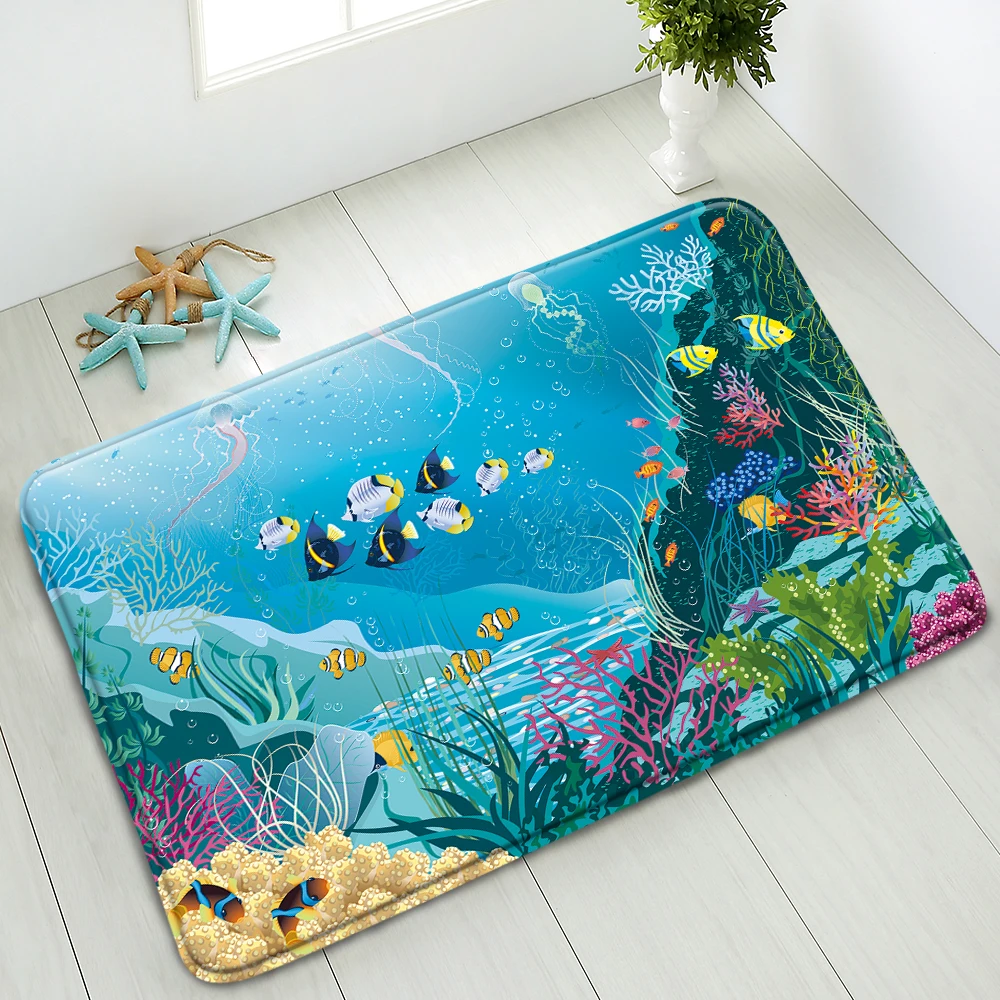 

Dolphin Ocean Animals Bath Mat Non-Slip Pad Bedroom Living Room Doormat Home Carpet Water Absorption Floor Mat Flannel Washable