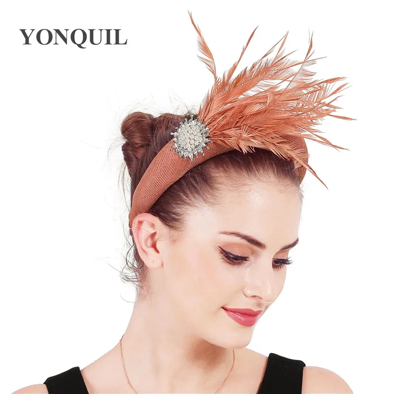 

New Fashion Women Gorgeous Thick Headbands Fascinator Hair Accessories Fancy Feather Headwear Ladies Headdress Cocktail Prom