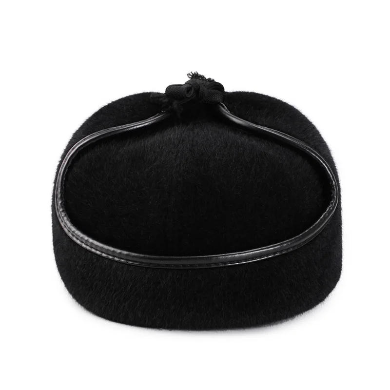 Thicker Plus Velvet Russian Hats Black Wool Men/Women baseball cap adjustable Hat Winter Warm Bomber with earflaps ушанка |