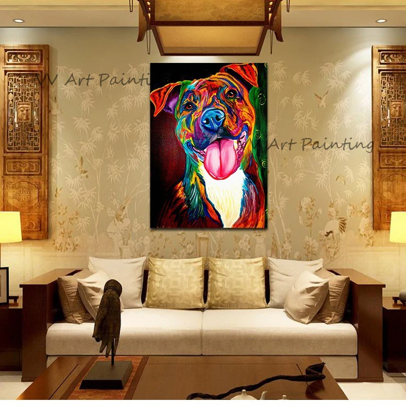 

Hand Made Abstract Dog Oil Painting on Canvas Colourful Animal Posters Dog Wall Pictures for Room Home Decoracion (No Frame)