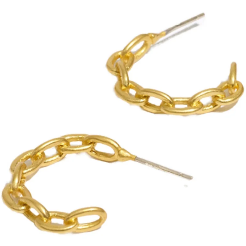 

925 Silver Needle Wild C-Shaped Chain Link Stud Earrings