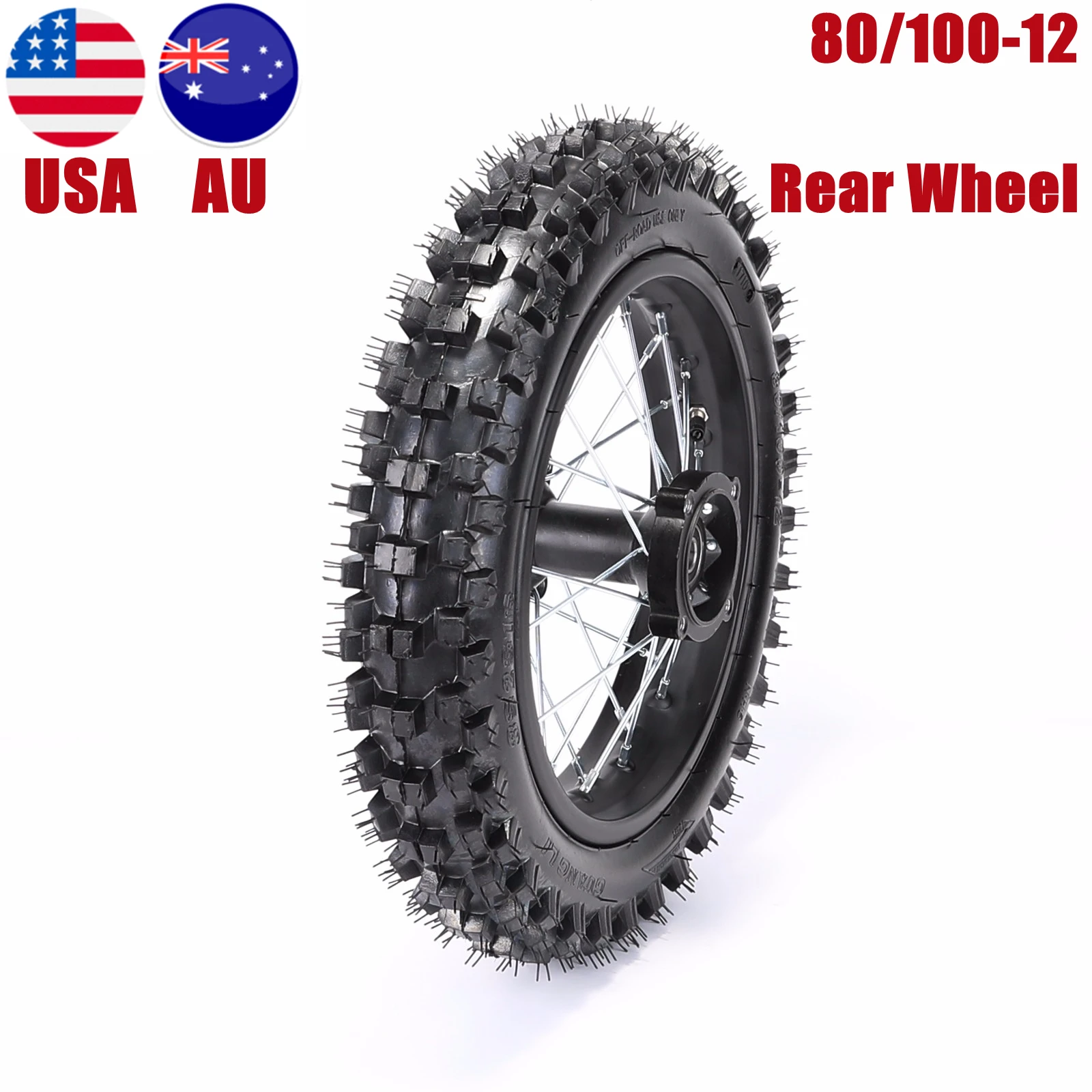 

TDPRO Motorcycle Tyre 15mm Axle 80/100-12" Complete Rear Wheel Tire 1.85*12 Rim For 70cc,90cc,125cc,140cc Pit Dirt Monkey Bike