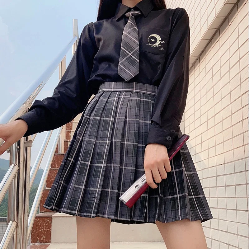 

New Black Gothic Pleated Skirts Women Japanese School Uniform High Waist Sexy Cute Mini Plaid Skirt JK Uniform Students Clothes