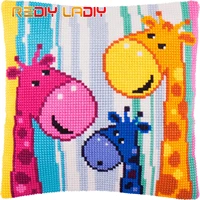 cross stitch cushion kits giraffes pillow case pre printed canvas acrylic chunky yarn arts crafts diy cross stitch needlepoint