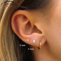 mini 1 pair 2mm3mm zircon gold silver color 925 sterling silver stud earrings for women round crystal studs fashion jewelry