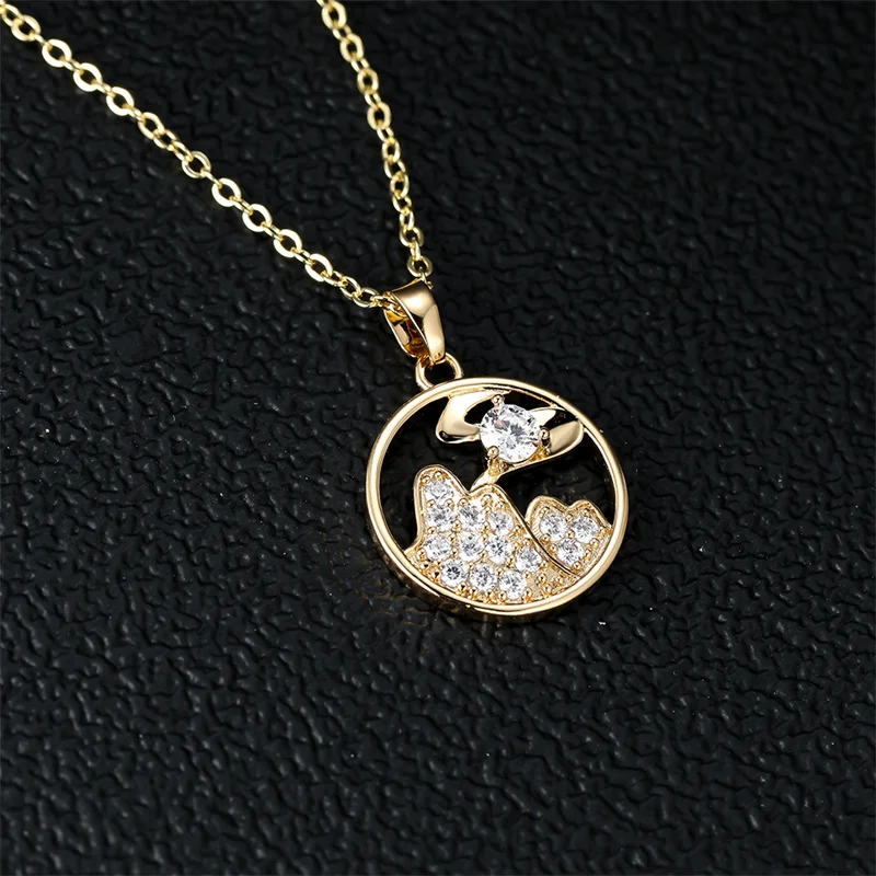 

Creative Landscape Mountains Rivers Scenery Long Necklace Setting Hollow Out Zircon Pendant For Women Gold Color Jewelry Gifts