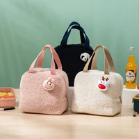 plush lunch bag women soft lambswool convenient lunch box tote food bags kawaii thermal breakfast box portable picnic travel 359