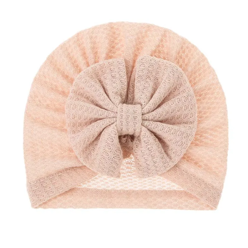 

Baby Headband Hat Big Bowknot Turban Solid Color Waffle Turban for Girl Head Wraps Kid Bonnet Beanie Newborn Photography Props