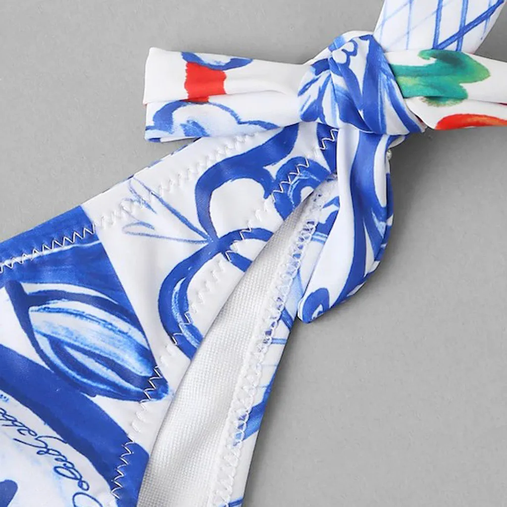

Women Flower Printing Bandage Bikini Push-Up Pad Swimwear Swimsuit Beachwear Set Bathing Suit Beachwear Biquini Tummy Control