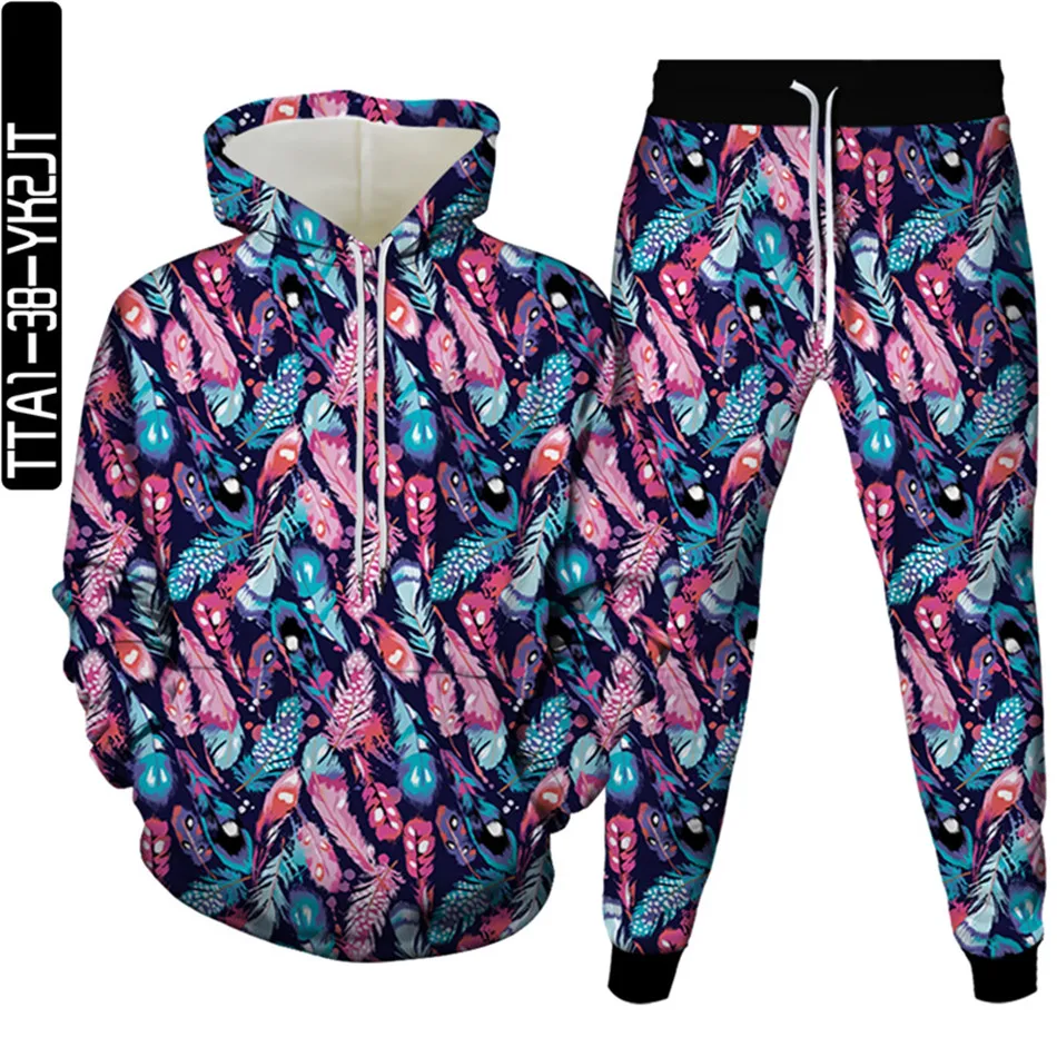 2 шт./комплект женский спортивный костюм с принтом Павлин | Мужская одежда