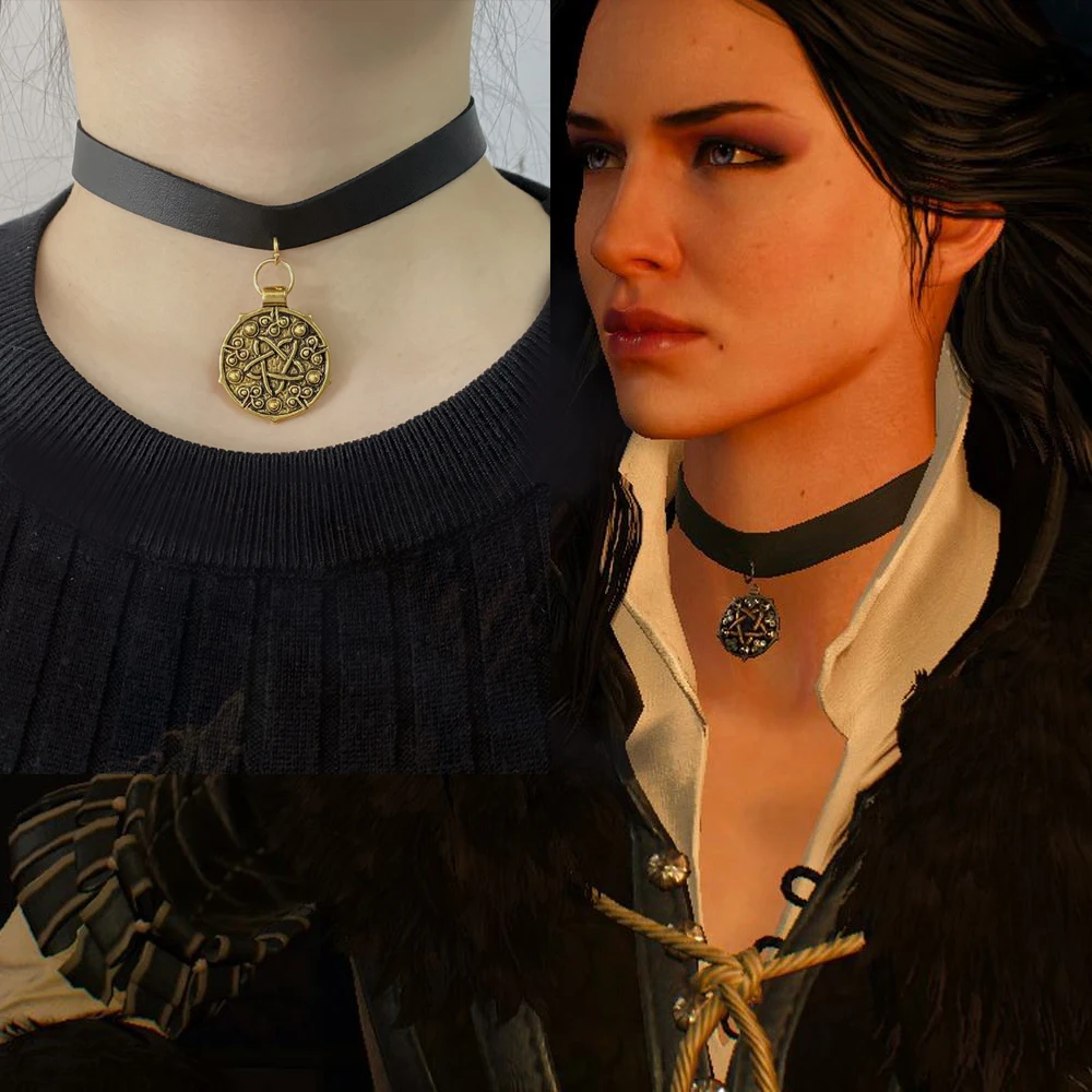 Yennefer Black Leather Choker Medallion 
