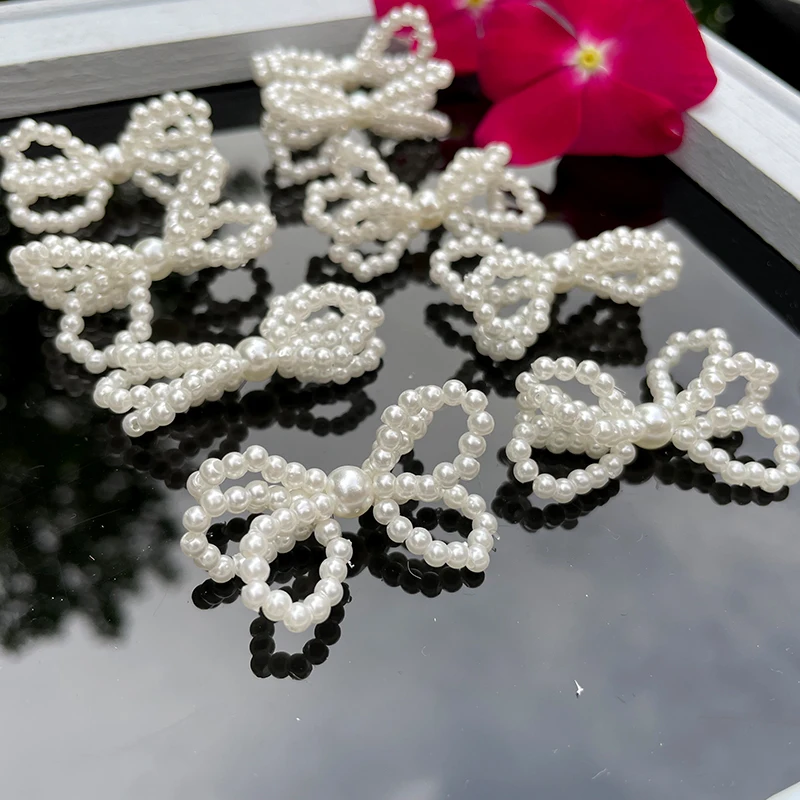 

10 шт. бусины, узлы с бантиком, искусственный жемчуг для одежды, Пришивные блестки, железная нашивка, вышивка для искусственных волос