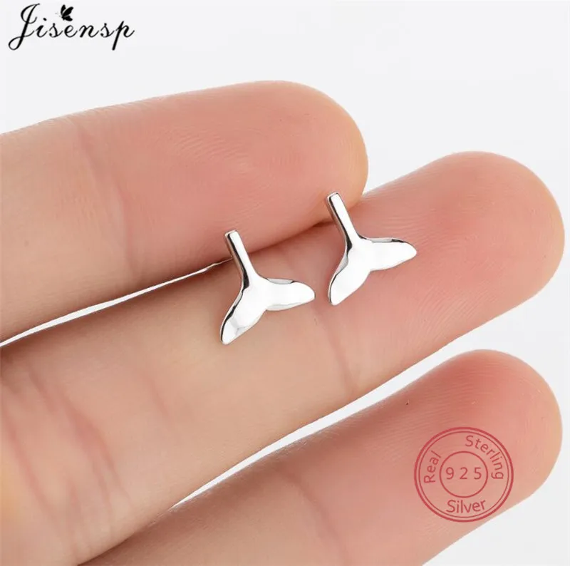 

925 Sterling Silver Small Mermaid Tail Earrings Women Jewelry Chic Whale Tail Stud Earring Piercing Sterling-Silver-Jewelry Gift