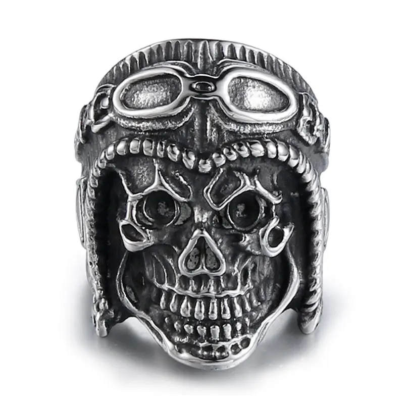 

Punk Jewelry Skull Pilot Silver Color Men's Ring Unique Christmas Gift Party Glamour Accessories