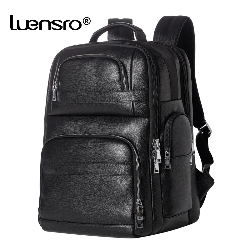 Large Capacity Men's Backpack Genuine Leather Big Travel Bag Male Laptop Backpack 15.6 inch Men's Mochila Masculina Computer Bag