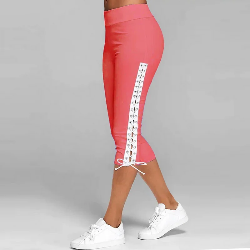 

Women High Waist Cropped Trousers Pants High Elastic Bandage Leggings Plus Size Drawstring Bandage Skinny Pants 5XL