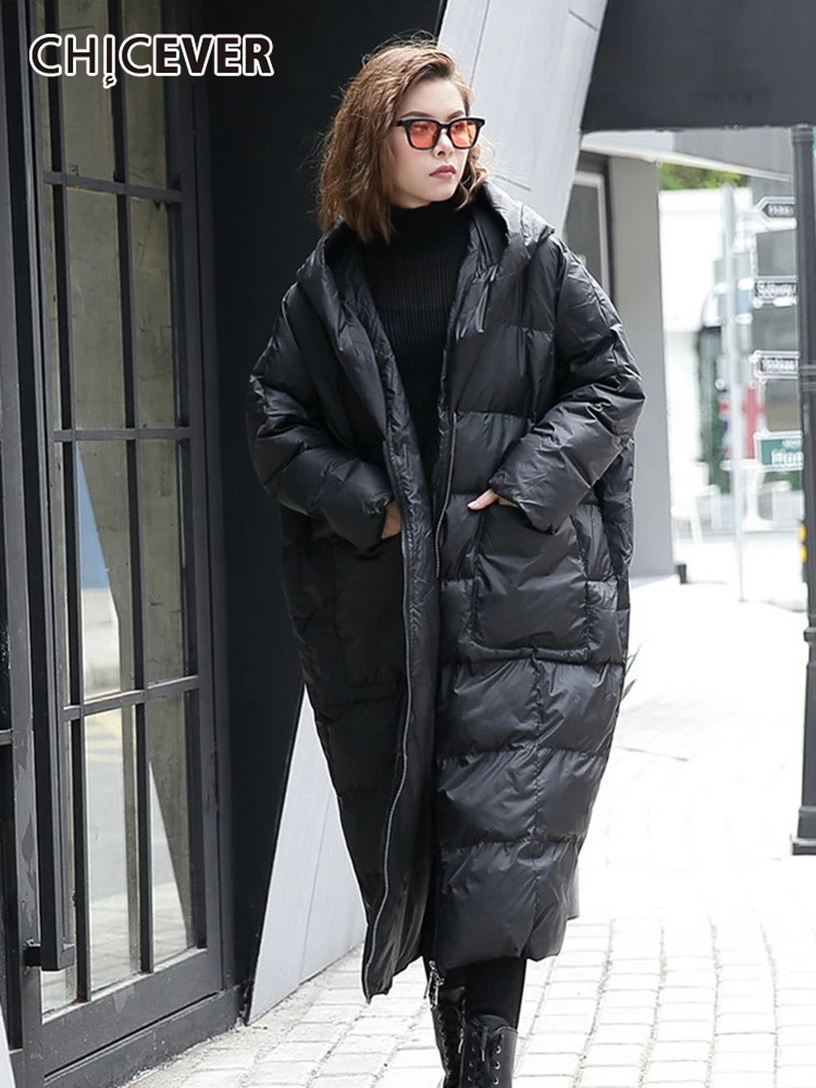 

CHICEVER Hooded Winter Thick Parkas Coat Female Loose Oversize Plus Thick Long Sleeve Loose Big Size Women Coats Clothes Fashion