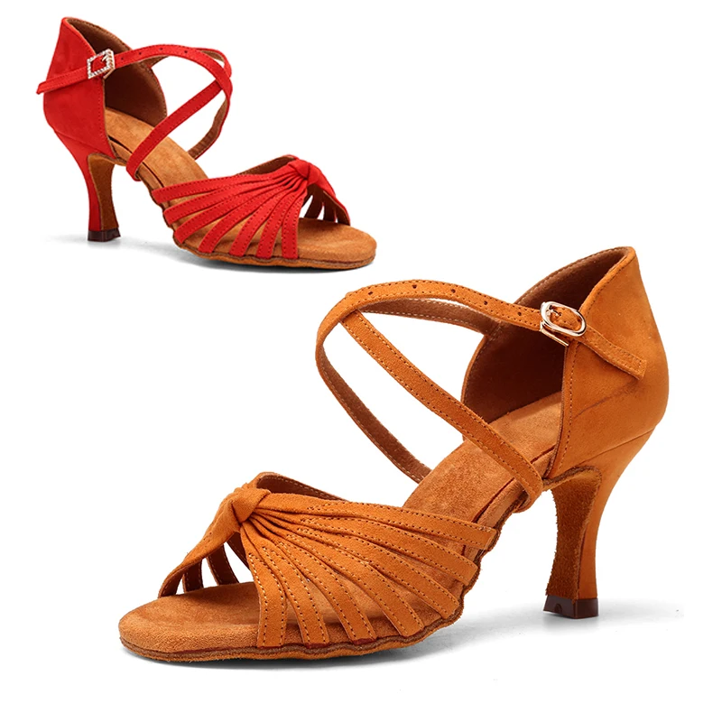 DKZSYIM Latin Dance Shoes For Women High-heeled Adult Female Sandals Soft Indoor Ballroom Tango Shoe Girls Salsa Dancing Shoes
