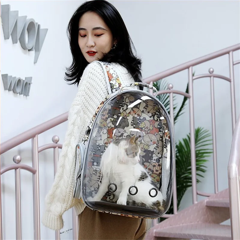 Cartoon Pet Cat Backpack Carrier Bag Shoulder Bag Breathable Transparent Portable Outdoor Travel Puppy Cat Kitten Air Bubble Bag