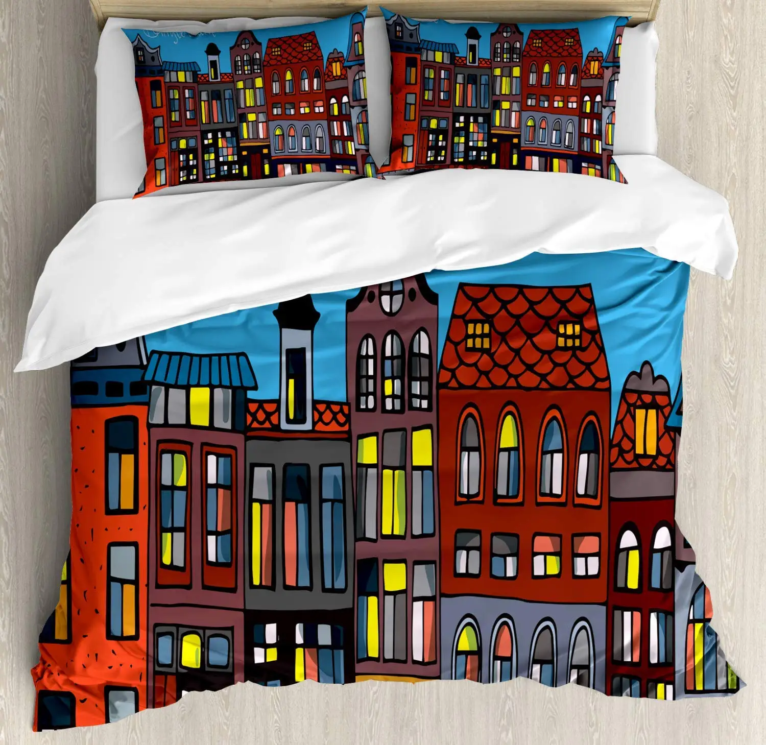 Набор пододеяльников для пуховых одеял с графическим изображением старых домов